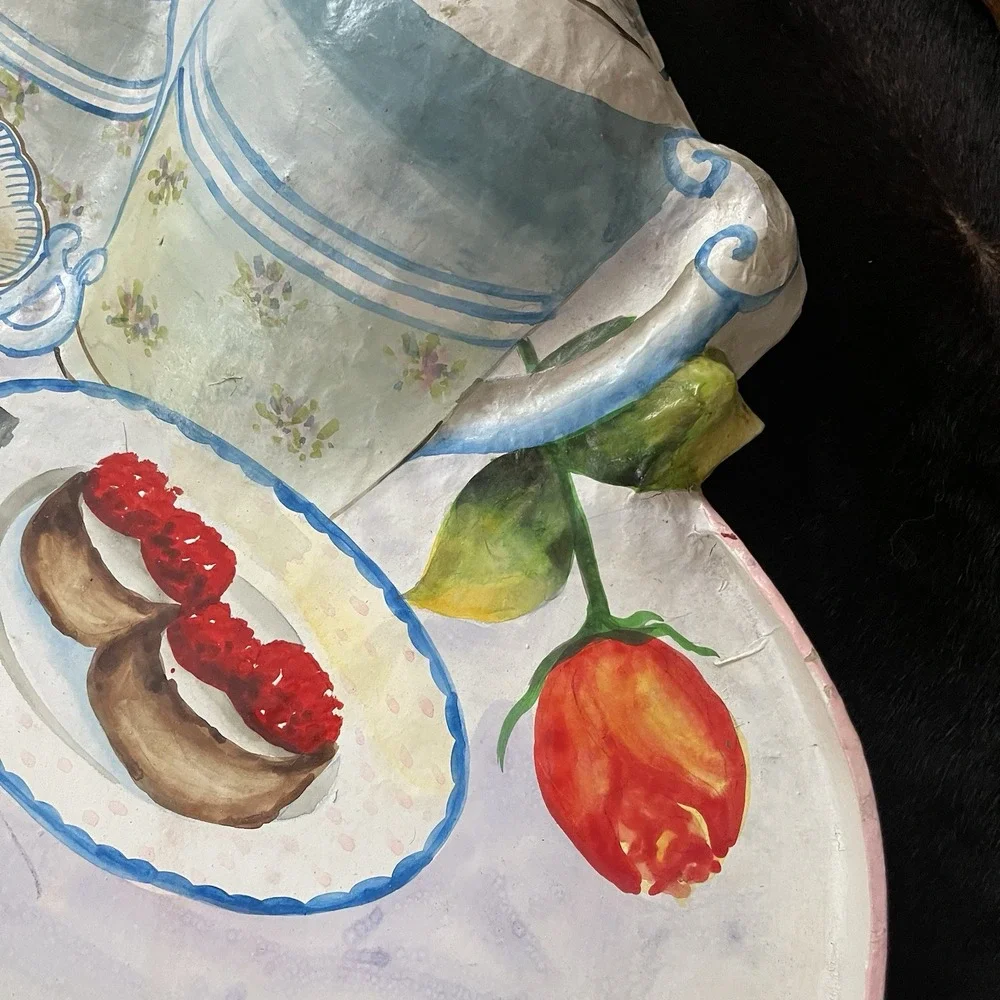 Vtg Paper‎ Mache Serving Tray Dessert Platter MCM Kitsch Handpainted Thailand